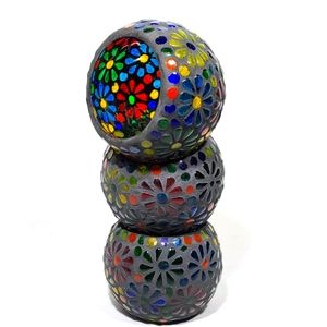 Beautiful, Jewel Tone mosaic votive holders. Handcrafted in India. NWT
